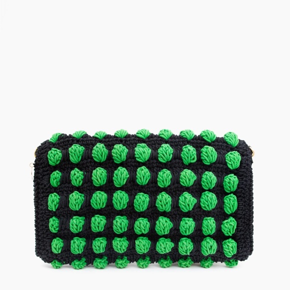 Clare V. Black Green Knit Convertible Clutch w Tabs Bag NWT Crochet Claudette - Picture 2 of 5